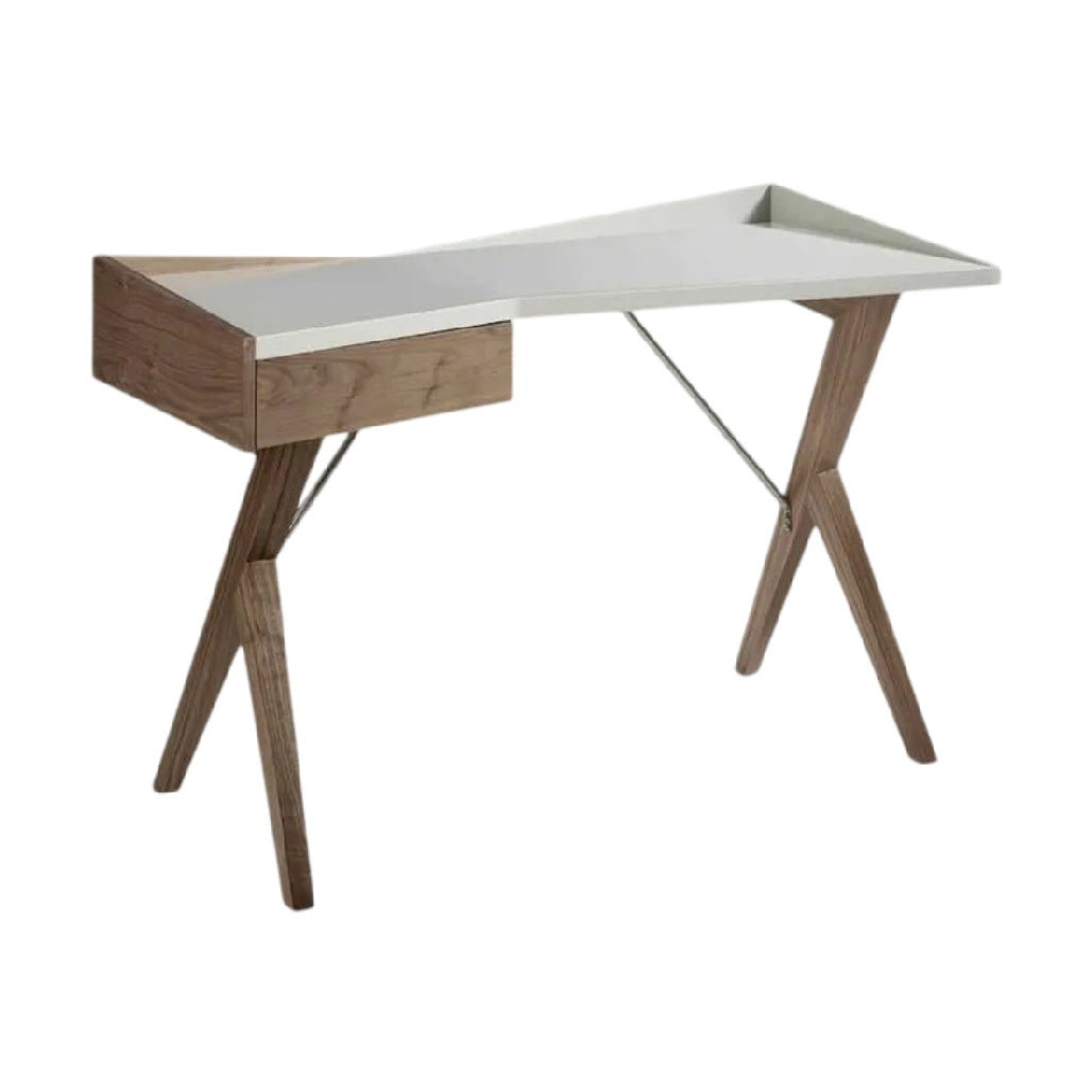 **Bureau moderne en bois et surface blanche avec tiroir**