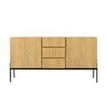 **Buffet en bois avec motifs géométriques et support en métal**
